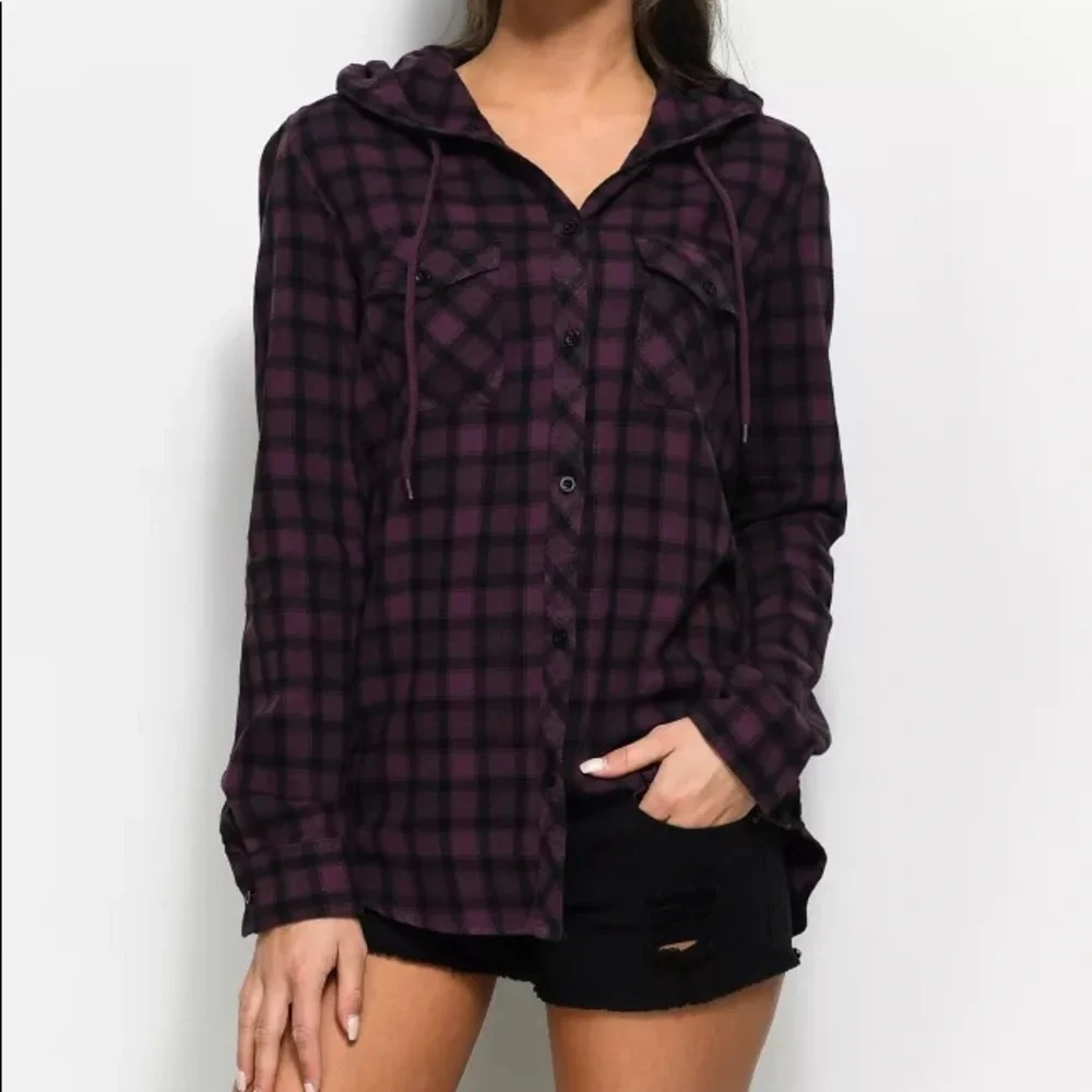 Purple & Black Hooded Flannel